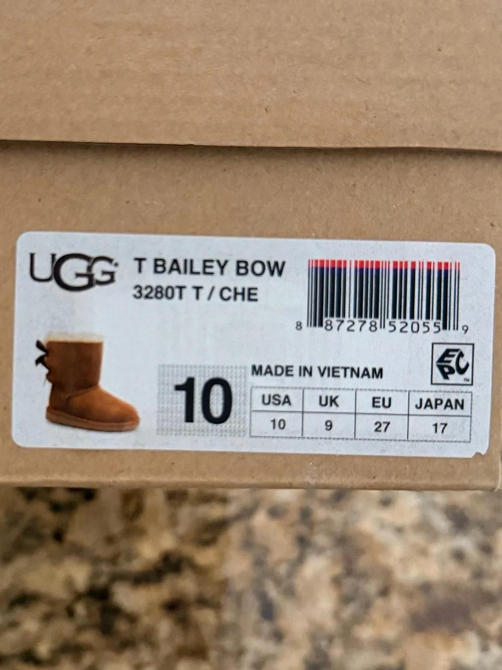 New - In Box - UGG Bailey Bow Boot - Chestnut - Toddler Size 10